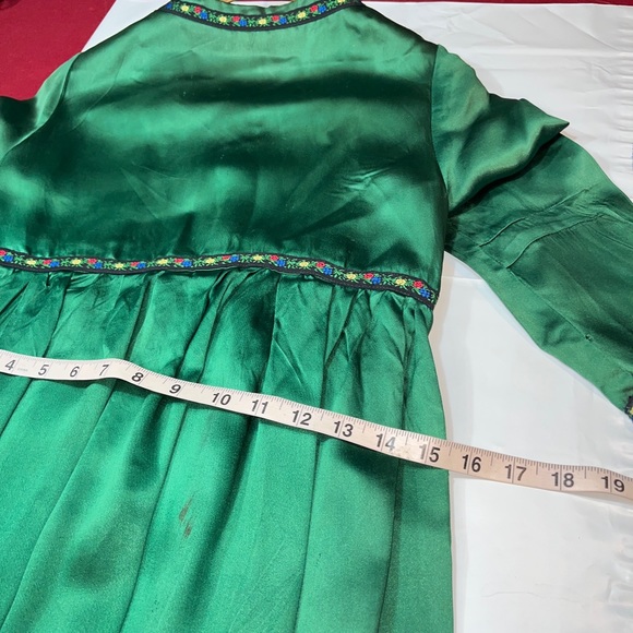 Swedish EMERALD GREEN Princess Long Satin Dress OPEN FRONT Flower Bavarian small - Picture 5 of 15
